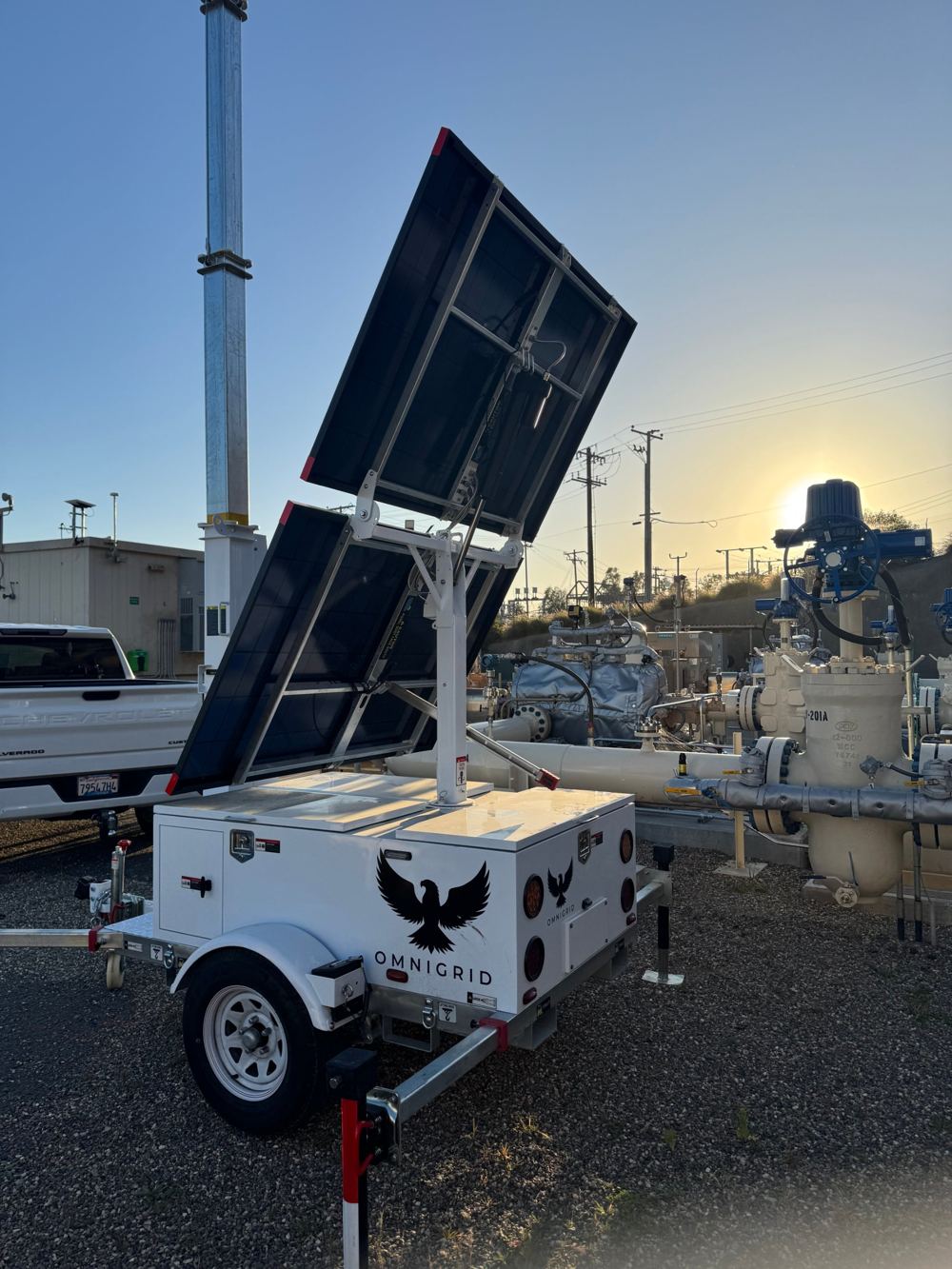 Deployed at an industrial site at sunset